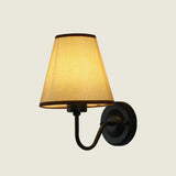 Classic Fabric Shade Black Metal Bedroom Wall Light Image - 9