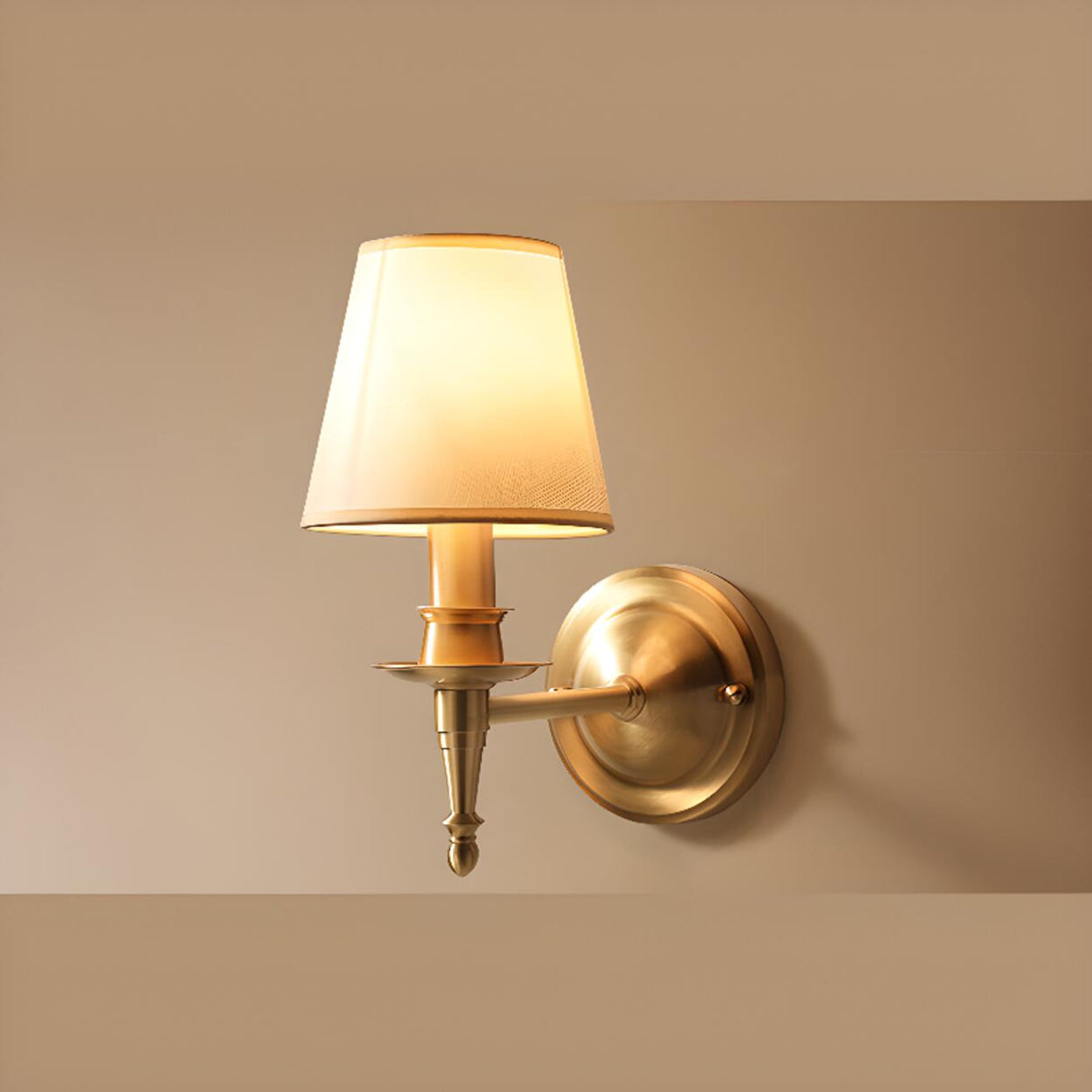 Classic Fabric Shade Gold Cylinder Wall Sconce Image - 10