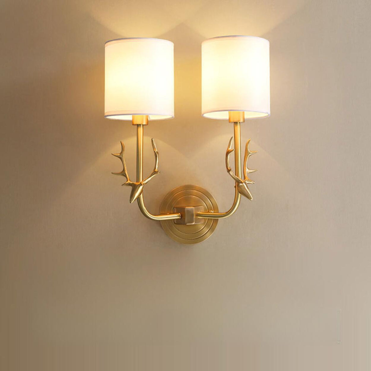 Classic Fabric Shade Gold Cylinder Wall Sconce Image - 7