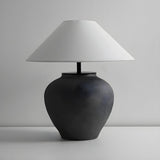 Classic Fabric Shade Jar Geometric Ceramic Table Lamp Image - 10