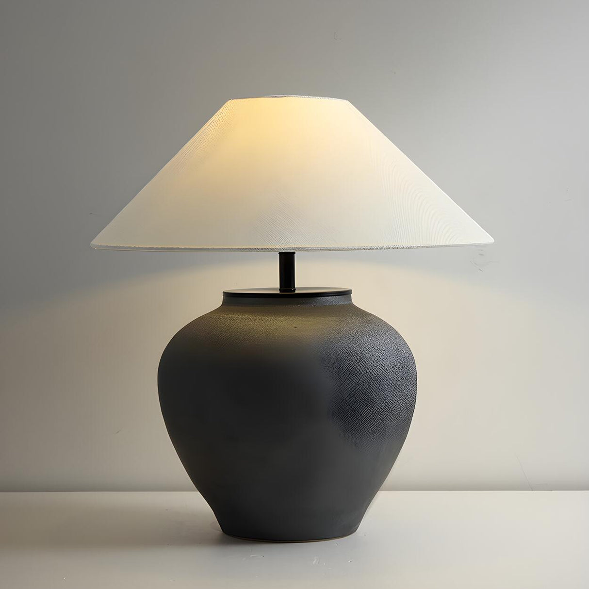 Classic Fabric Shade Jar Geometric Ceramic Table Lamp Image - 12