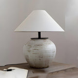 Classic Fabric Shade Jar Geometric Ceramic Table Lamp Image - 3