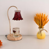 Classic Flower Glass Shade Wood Base Candle Table Lamp Image - 1