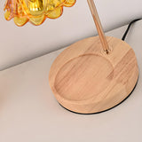 Classic Flower Glass Shade Wood Base Candle Table Lamp Image - 12