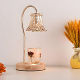 Classic Flower Glass Shade Wood Base Candle Table Lamp Image - 14