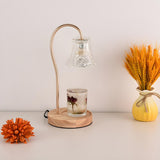 Classic Flower Glass Shade Wood Base Candle Table Lamp Image - 18