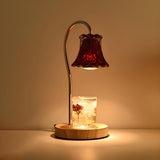 Classic Flower Glass Shade Wood Base Candle Table Lamp Image - 2