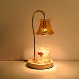 Classic Flower Glass Shade Wood Base Candle Table Lamp Image - 4