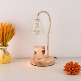 Classic Flower Glass Shade Wood Base Candle Table Lamp Image - 5