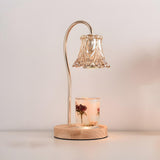 Classic Flower Glass Shade Wood Base Candle Table Lamp Image - 7