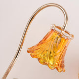 Classic Flower Glass Shade Wood Base Candle Table Lamp Image - 8