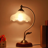 Classic Flower-Shape Glass Shade Curved Arm Table Lamp Image - 1