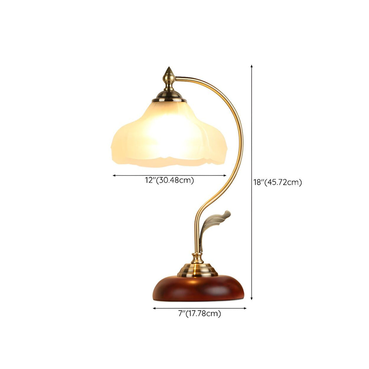 Classic Flower-Shape Glass Shade Curved Arm Table Lamp 