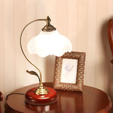 Classic Flower-Shape Glass Shade Curved Arm Table Lamp Image - 2