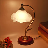 Classic Flower-Shape Glass Shade Curved Arm Table Lamp Image - 3