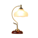 Classic Flower-Shape Glass Shade Curved Arm Table Lamp Image - 6