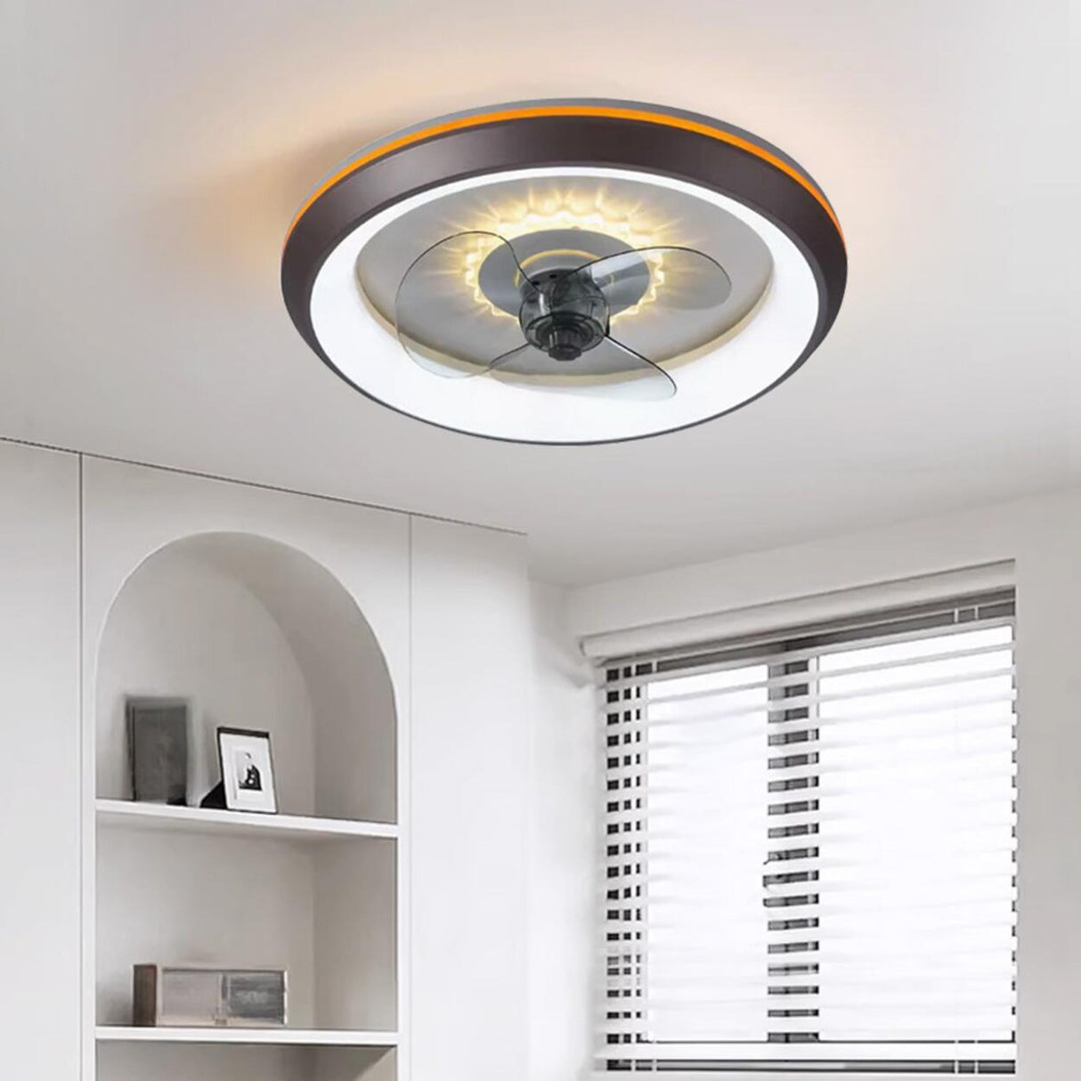 Classic Flush Mounted Round Ceiling Fan with LED Light Image - 1