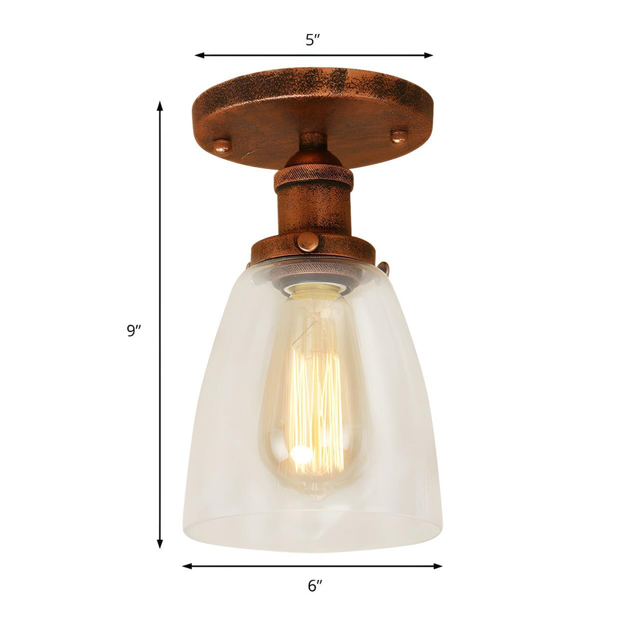 Classic Foyer Copper Cone Glass Semi-Flush Mount Light Image - 4