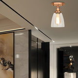 Classic Foyer Copper Cone Glass Semi-Flush Mount Light Image - 5