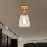 Classic Foyer Copper Cone Glass Semi-Flush Mount Light Image - 6