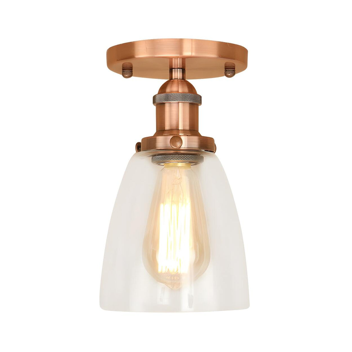 Classic Foyer Copper Cone Glass Semi-Flush Mount Light Image - 7