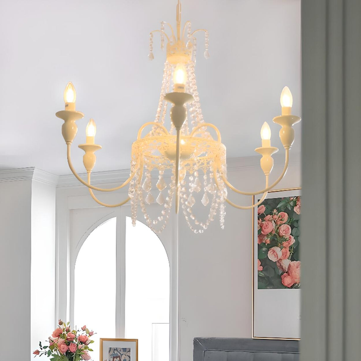 Classic French White Crystal Candelabra Chandelier Image - 1