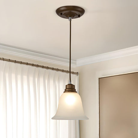 Classic Frosted Glass Bell Metal Pendant Light Image - 1