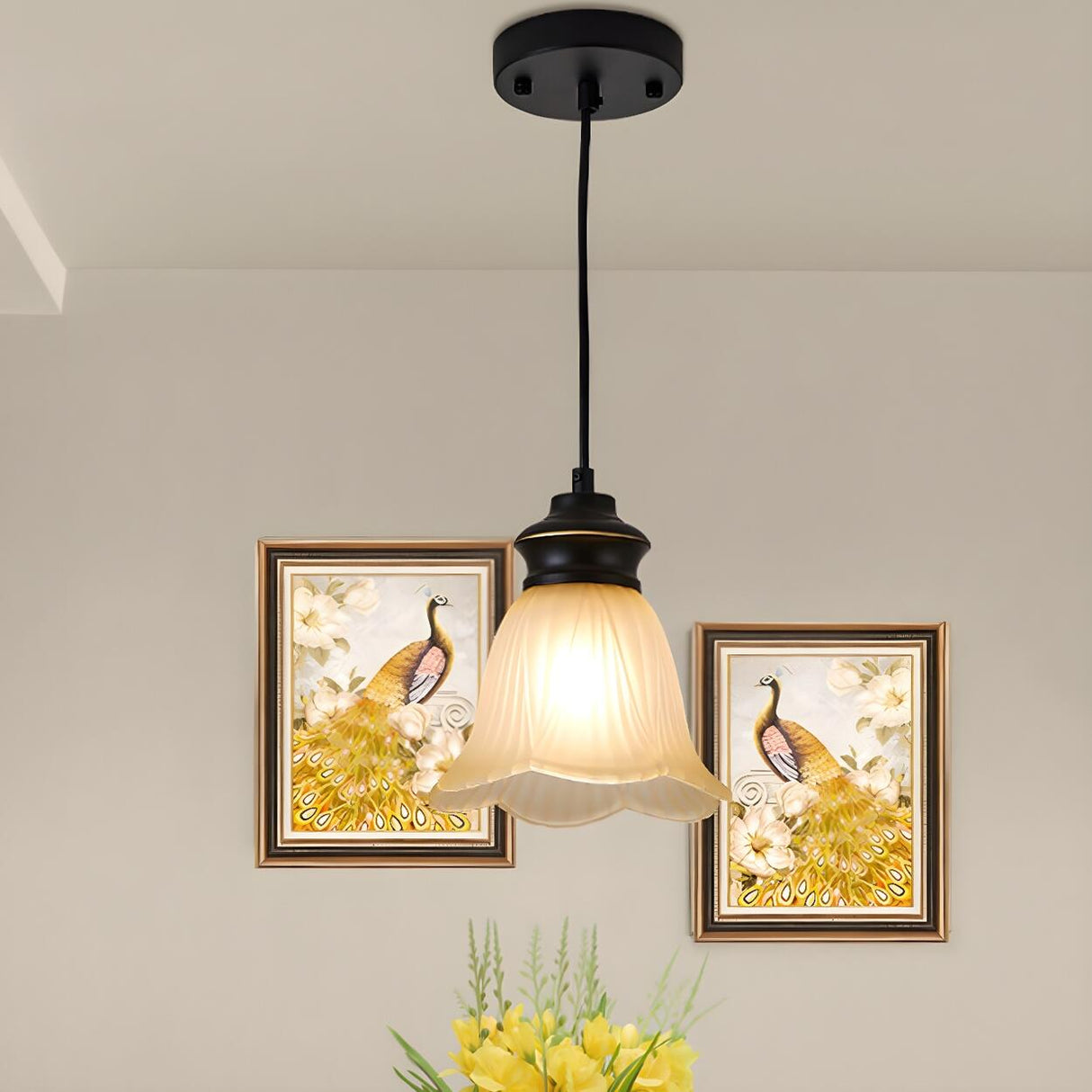 Classic Frosted Glass Bell Metal Pendant Light Image - 3