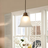 Classic Frosted Glass Bell Metal Pendant Light Image - 4