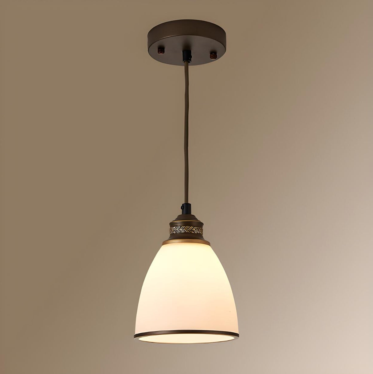 Classic Frosted Glass Bell Metal Pendant Light Image - 5