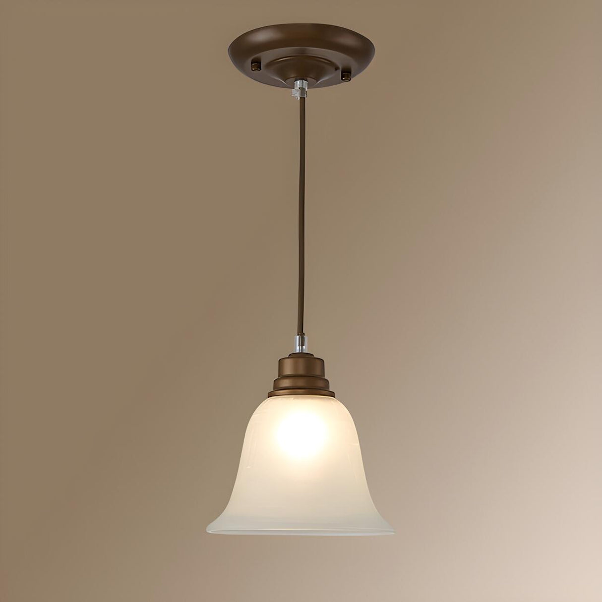 Classic Frosted Glass Bell Metal Pendant Light Image - 6