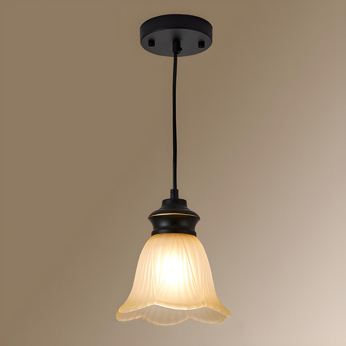 Classic Frosted Glass Bell Metal Pendant Light Image - 7