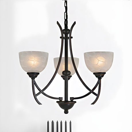 Classic Frosted Glass Bowl 3-Light Black Metal Chandelier Image - 1