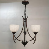 Classic Frosted Glass Bowl 3-Light Black Metal Chandelier Image - 2