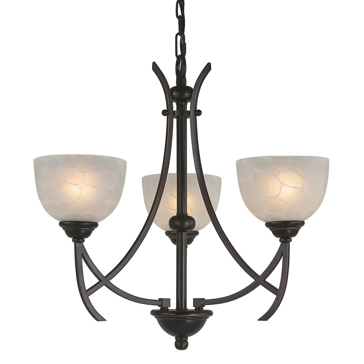 Classic Frosted Glass Bowl 3-Light Black Metal Chandelier Image - 3