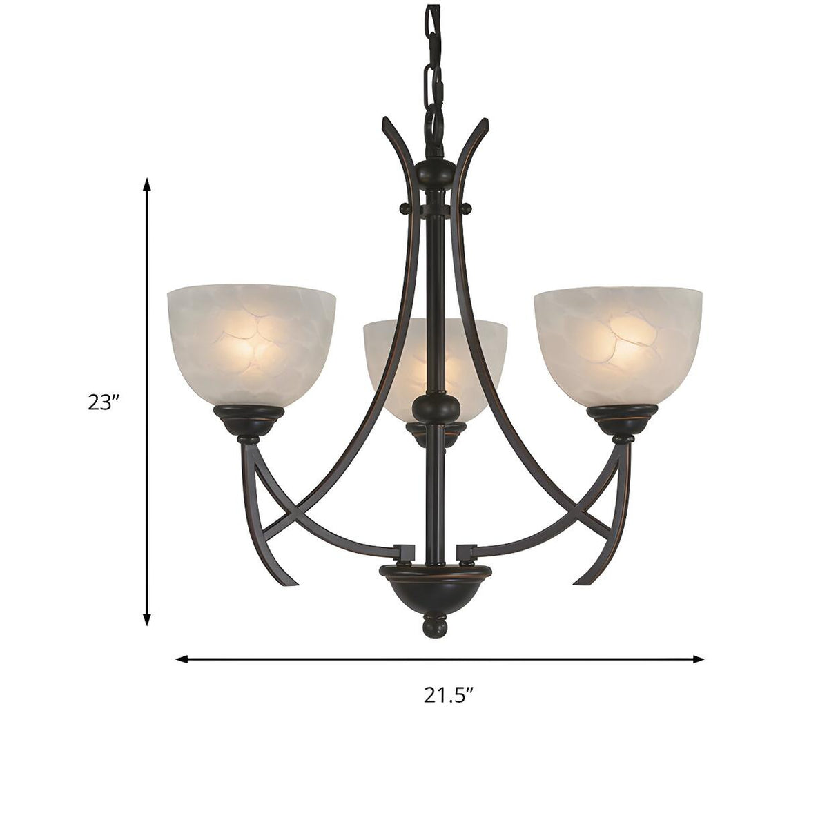 Classic Frosted Glass Bowl 3-Light Black Metal Chandelier Image - 4