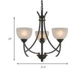 Classic Frosted Glass Bowl 3-Light Black Metal Chandelier Image - 4