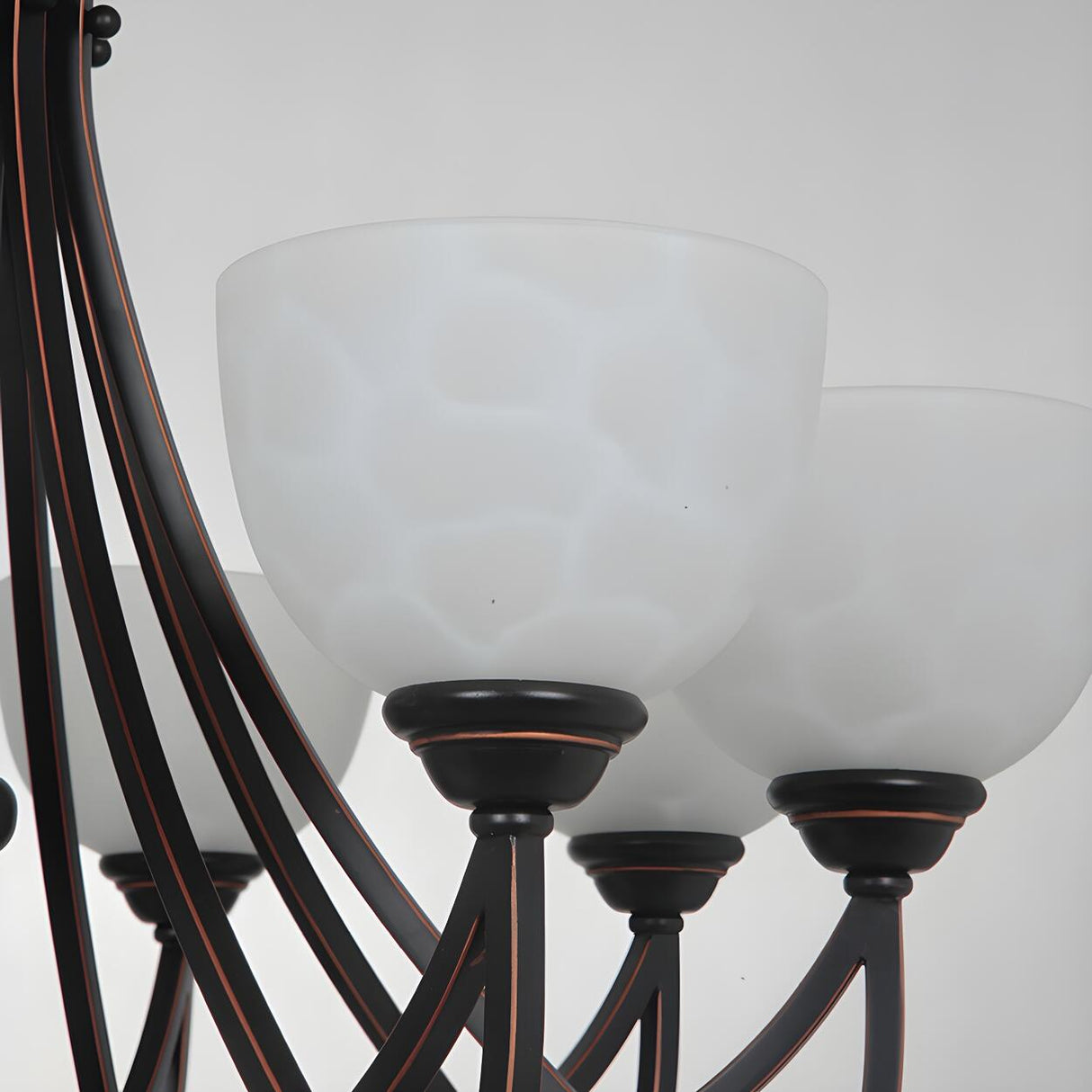 Classic Frosted Glass Bowl 3-Light Black Metal Chandelier Image - 5