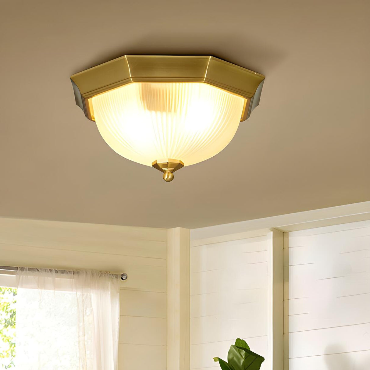 Classic Frosted Glass Bowl-Shaped Flush Mount Light Image - 3