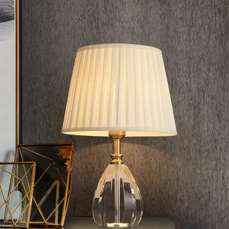 Classic Geometric Barrel Lampshade Crystal Base Table Lamp Image - 1