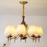 Classic Gold and Walnut Fabric Round Chandelier Image - 1