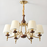 Classic Gold and Walnut Fabric Round Chandelier Image - 11