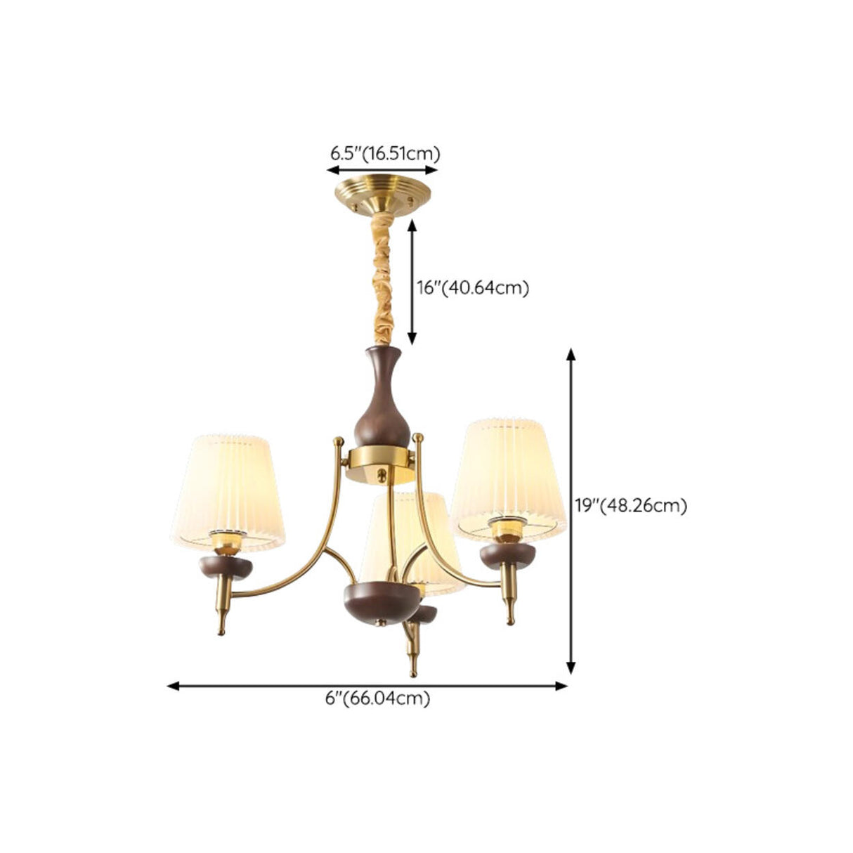 Classic Gold and Walnut Fabric Round Chandelier 