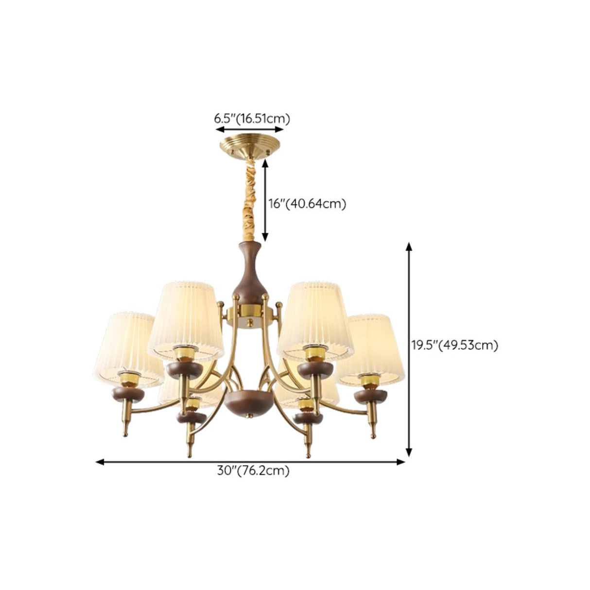 Classic Gold and Walnut Fabric Round Chandelier Image - 15