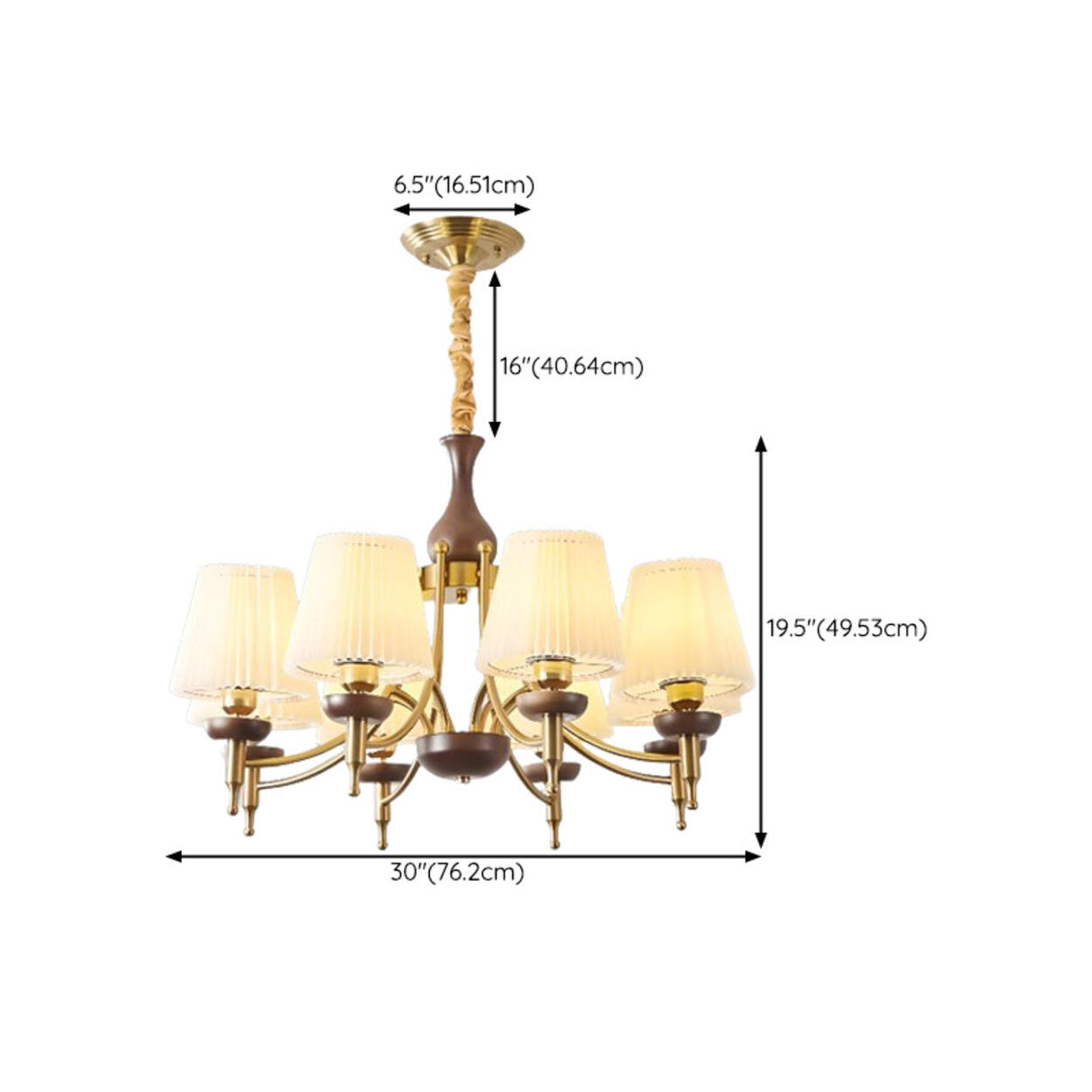 Classic Gold and Walnut Fabric Round Chandelier Image - 16