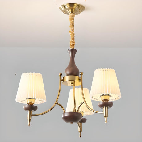 Classic Gold and Walnut Fabric Round Chandelier Image - 2