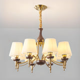 Classic Gold and Walnut Fabric Round Chandelier Image - 5