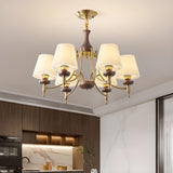 Classic Gold and Walnut Fabric Round Chandelier Image - 7