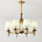 Classic Gold and Walnut Fabric Round Chandelier Image - 9