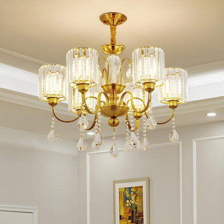 Classic Gold Cylinder Crystal Block Round Chandelier Image - 1